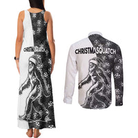 Funny Christmasquatch Camouflage of Snowflakes Couples Matching Tank Maxi Dress and Long Sleeve Button Shirt - Wonder Print Shop