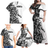 Funny Christmasquatch Camouflage of Snowflakes Family Matching Off Shoulder Maxi Dress and Hawaiian Shirt - Wonder Print Shop
