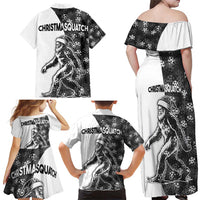 Funny Christmasquatch Camouflage of Snowflakes Family Matching Off Shoulder Maxi Dress and Hawaiian Shirt - Wonder Print Shop