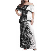 Funny Christmasquatch Camouflage of Snowflakes Family Matching Off Shoulder Maxi Dress and Hawaiian Shirt - Wonder Print Shop