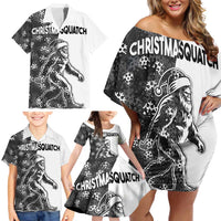 Funny Christmasquatch Camouflage of Snowflakes Family Matching Off Shoulder Short Dress and Hawaiian Shirt - Wonder Print Shop