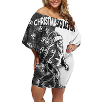 Funny Christmasquatch Camouflage of Snowflakes Family Matching Off Shoulder Short Dress and Hawaiian Shirt - Wonder Print Shop