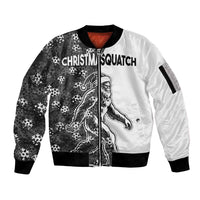 Funny Christmasquatch Camouflage of Snowflakes Sleeve Zip Bomber Jacket - Wonder Print Shop