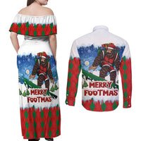 Christmas Bigfoot Ride Snowboard Couples Matching Off Shoulder Maxi Dress and Long Sleeve Button Shirt Merry Footmas Xmas Style - Wonder Print Shop