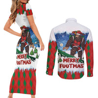 Christmas Bigfoot Ride Snowboard Couples Matching Short Sleeve Bodycon Dress and Long Sleeve Button Shirt Merry Footmas Xmas Style - Wonder Print Shop
