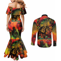 Jamaican Reggae Legend's Birthday Couples Matching Mermaid Dress and Long Sleeve Button Shirt One Love Jamaica