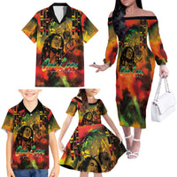 Jamaican Reggae Legend's Birthday Family Matching Off The Shoulder Long Sleeve Dress and Hawaiian Shirt One Love Jamaica - Wonder Print Shop
