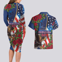 United States Memorial Day-Honor and Remember Couples Matching Long Sleeve Bodycon Dress and Hawaiian Shirt
