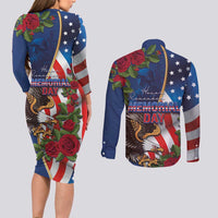 United States Memorial Day-Honor and Remember Couples Matching Long Sleeve Bodycon Dress and Long Sleeve Button Shirt