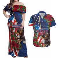 United States Memorial Day-Honor and Remember Couples Matching Off Shoulder Maxi Dress and Hawaiian Shirt