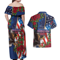 United States Memorial Day-Honor and Remember Couples Matching Off Shoulder Maxi Dress and Hawaiian Shirt