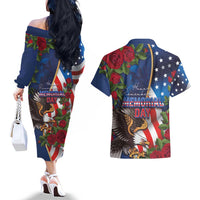 United States Memorial Day-Honor and Remember Couples Matching Off The Shoulder Long Sleeve Dress and Hawaiian Shirt