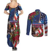United States Memorial Day-Honor and Remember Couples Matching Summer Maxi Dress and Long Sleeve Button Shirt