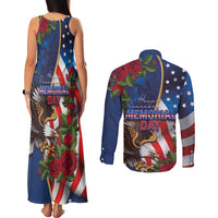 United States Memorial Day-Honor and Remember Couples Matching Tank Maxi Dress and Long Sleeve Button Shirt