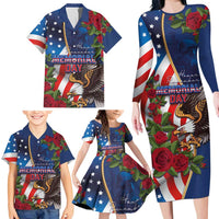 United States Memorial Day-Honor and Remember Family Matching Long Sleeve Bodycon Dress and Hawaiian Shirt