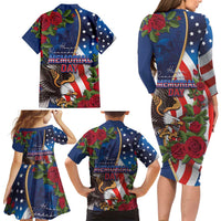 United States Memorial Day-Honor and Remember Family Matching Long Sleeve Bodycon Dress and Hawaiian Shirt
