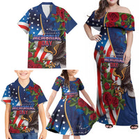 United States Memorial Day-Honor and Remember Family Matching Off Shoulder Maxi Dress and Hawaiian Shirt