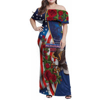 United States Memorial Day-Honor and Remember Family Matching Off Shoulder Maxi Dress and Hawaiian Shirt