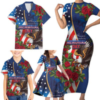 United States Memorial Day-Honor and Remember Family Matching Short Sleeve Bodycon Dress and Hawaiian Shirt