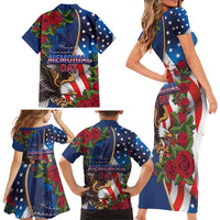 United States Memorial Day-Honor and Remember Family Matching Short Sleeve Bodycon Dress and Hawaiian Shirt