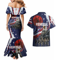 United States Memorial Day Couples Matching Mermaid Dress and Hawaiian Shirt Bald Eagle US Soldier-Honor and Remember The Fallen