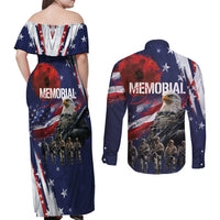 United States Memorial Day Couples Matching Off Shoulder Maxi Dress and Long Sleeve Button Shirt Bald Eagle US Soldier-Honor and Remember The Fallen