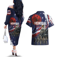 United States Memorial Day Couples Matching Off The Shoulder Long Sleeve Dress and Hawaiian Shirt Bald Eagle US Soldier-Honor and Remember The Fallen