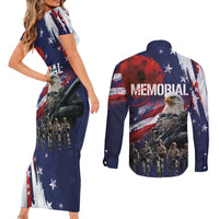 United States Memorial Day Couples Matching Short Sleeve Bodycon Dress and Long Sleeve Button Shirt Bald Eagle US Soldier-Honor and Remember The Fallen