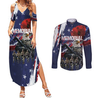 United States Memorial Day Couples Matching Summer Maxi Dress and Long Sleeve Button Shirt Bald Eagle US Soldier-Honor and Remember The Fallen