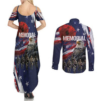 United States Memorial Day Couples Matching Summer Maxi Dress and Long Sleeve Button Shirt Bald Eagle US Soldier-Honor and Remember The Fallen