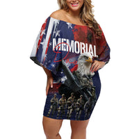 United States Memorial Day Family Matching Off Shoulder Short Dress and Hawaiian Shirt Bald Eagle US Soldier-Honor and Remember The Fallen