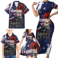 United States Memorial Day Family Matching Short Sleeve Bodycon Dress and Hawaiian Shirt Bald Eagle US Soldier-Honor and Remember The Fallen
