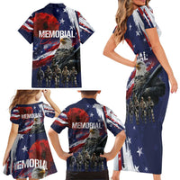 United States Memorial Day Family Matching Short Sleeve Bodycon Dress and Hawaiian Shirt Bald Eagle US Soldier-Honor and Remember The Fallen