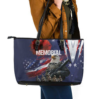 United States Memorial Day Leather Tote Bag Bald Eagle US Soldier-Honor and Remember The Fallen