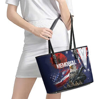 United States Memorial Day Leather Tote Bag Bald Eagle US Soldier-Honor and Remember The Fallen