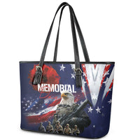 United States Memorial Day Leather Tote Bag Bald Eagle US Soldier-Honor and Remember The Fallen