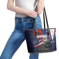 United States Memorial Day Leather Tote Bag Bald Eagle US Soldier-Honor and Remember The Fallen