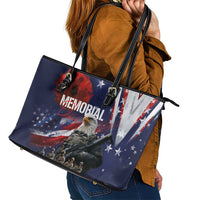 United States Memorial Day Leather Tote Bag Bald Eagle US Soldier-Honor and Remember The Fallen