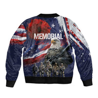 United States Memorial Day Sleeve Zip Bomber Jacket Bald Eagle US Soldier-Honor and Remember The Fallen