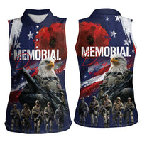 United States Memorial Day Women Sleeveless Polo Shirt Bald Eagle US Soldier-Honor and Remember The Fallen