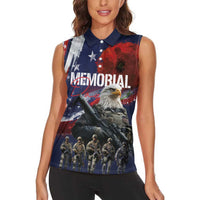 United States Memorial Day Women Sleeveless Polo Shirt Bald Eagle US Soldier-Honor and Remember The Fallen