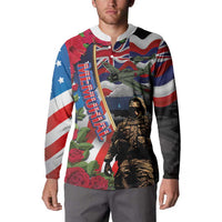 Hawaii and United States Memorial Day Button Sweatshirt Honor and Remember The Fallen