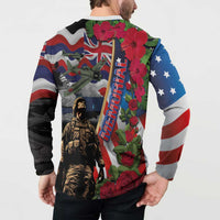 Hawaii and United States Memorial Day Button Sweatshirt Honor and Remember The Fallen