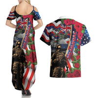 Hawaii and United States Memorial Day Couples Matching Summer Maxi Dress and Hawaiian Shirt Honor and Remember The Fallen