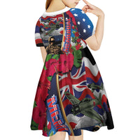 Hawaii and United States Memorial Day Kid Short Sleeve Dress Honor and Remember The Fallen