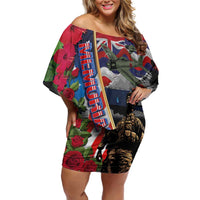 Hawaii and United States Memorial Day Off Shoulder Short Dress Honor and Remember The Fallen