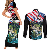 Personalized Bass Fishing Couples Matching Short Sleeve Bodycon Dress and Long Sleeve Button Shirt With American Flag - Wonder Print Shop