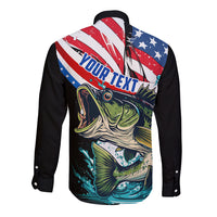 Personalized Bass Fishing Long Sleeve Button Shirt With American Flag - Wonder Print Shop