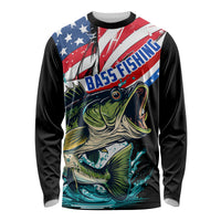 Personalized Bass Fishing Long Sleeve Shirt With American Flag - Wonder Print Shop