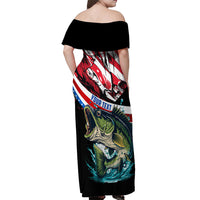 Personalized Bass Fishing Off Shoulder Maxi Dress With American Flag - Wonder Print Shop